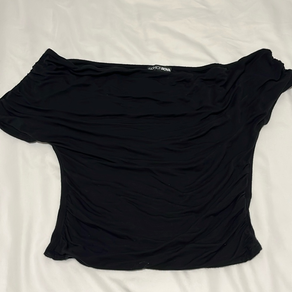 Fashion Nova women’s size M black off the shoulder rouched top
